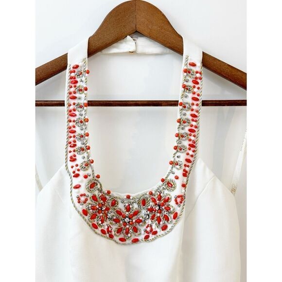 Shoshanna Elenee Beaded Neck Halter Dress White Size 10 - Picture 9 of 14